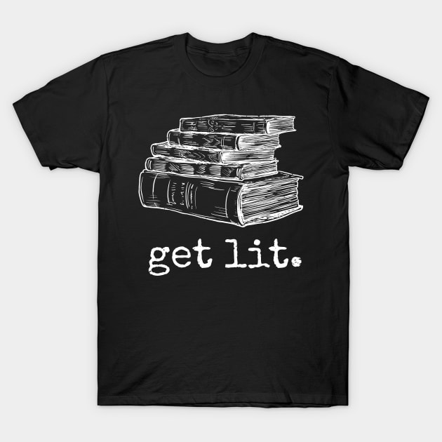 Get Lit with Vintage Books Funny Meme T-Shirt by Bluebird Moon